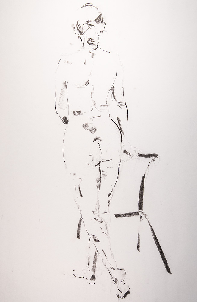 Megan standing - Charcoal drawing by Krystyna Wojcik