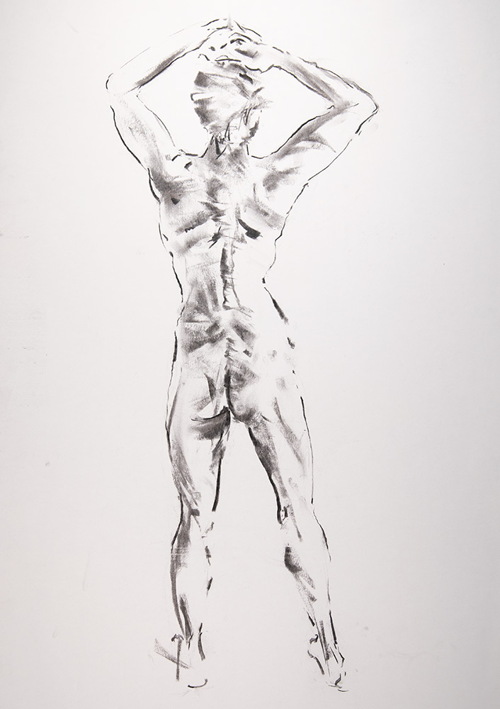 Piotr standing- Charcoal drawing by Krystyna Wojcik