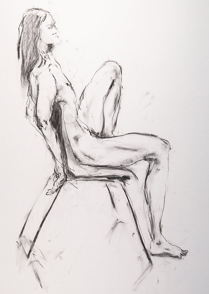 Piotr seated I - Charcoal drawing by Krystyna Wojcik