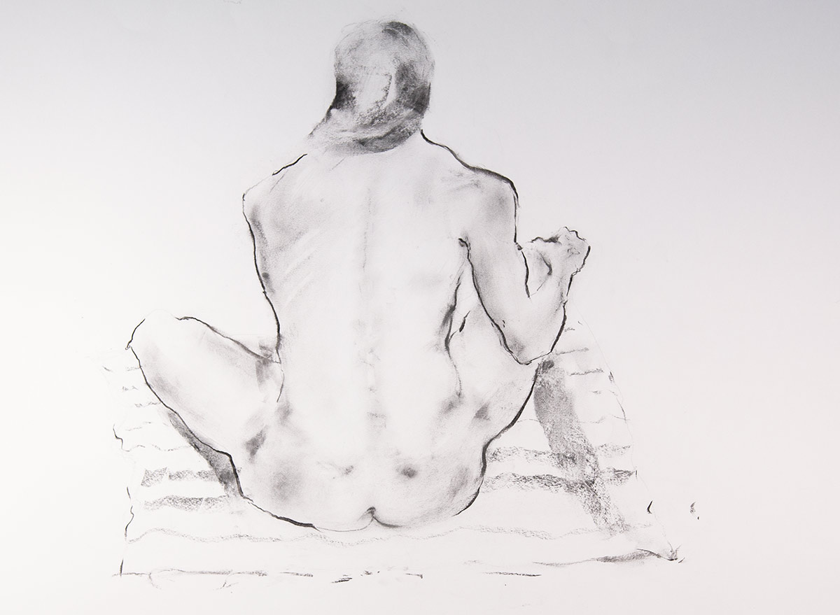 Piotr seated II - Charcoal drawing by Krystyna Wojcik